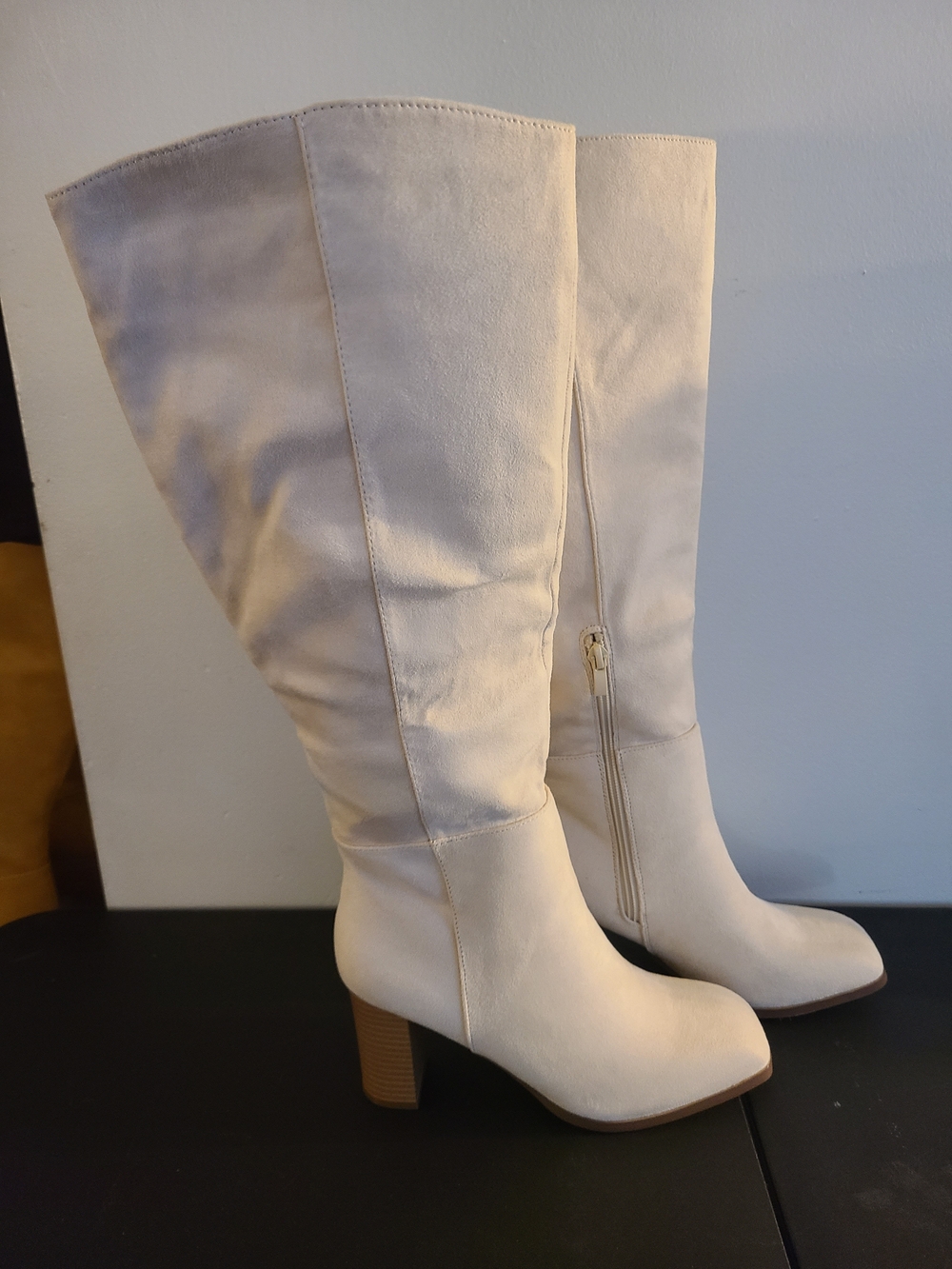 New ZBY sz 7.5 Womens Knee High Boots Chunky Block Heels Square Toe Boots